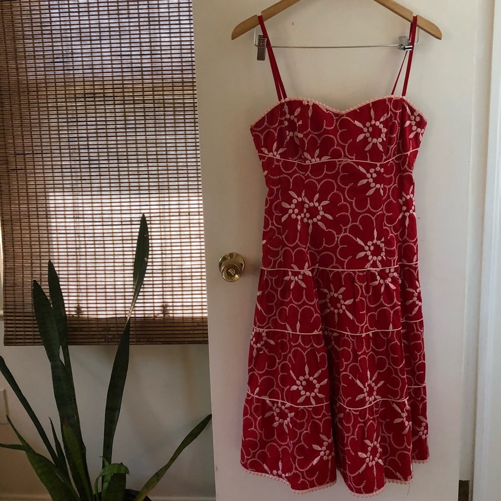 Nanette Lepore Red Embroidered Knee Length Dress